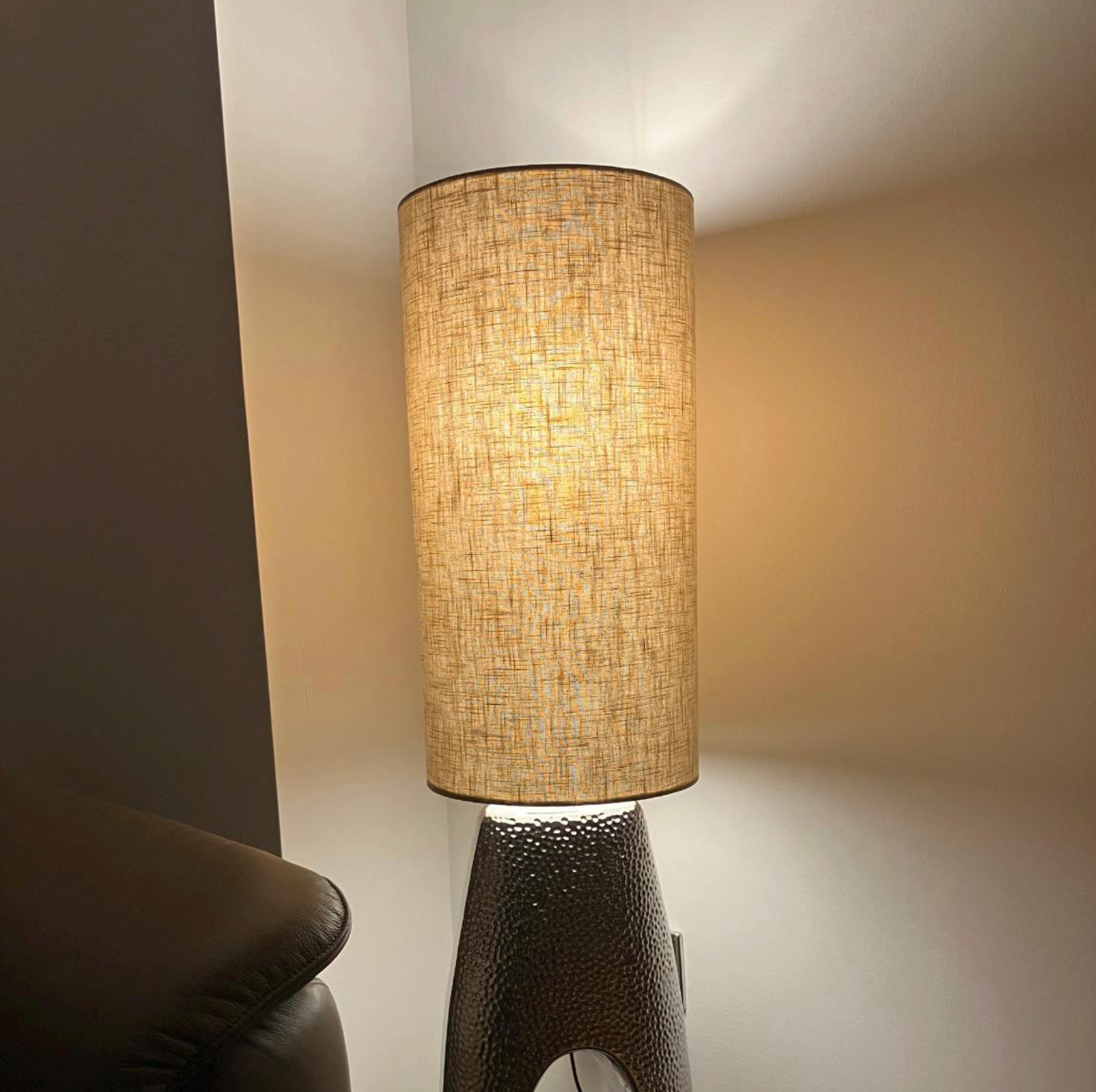 Natural Linen Lampshade | Extra Tall Cylinder Ceiling Light Shade | Bespoke Handmade UK