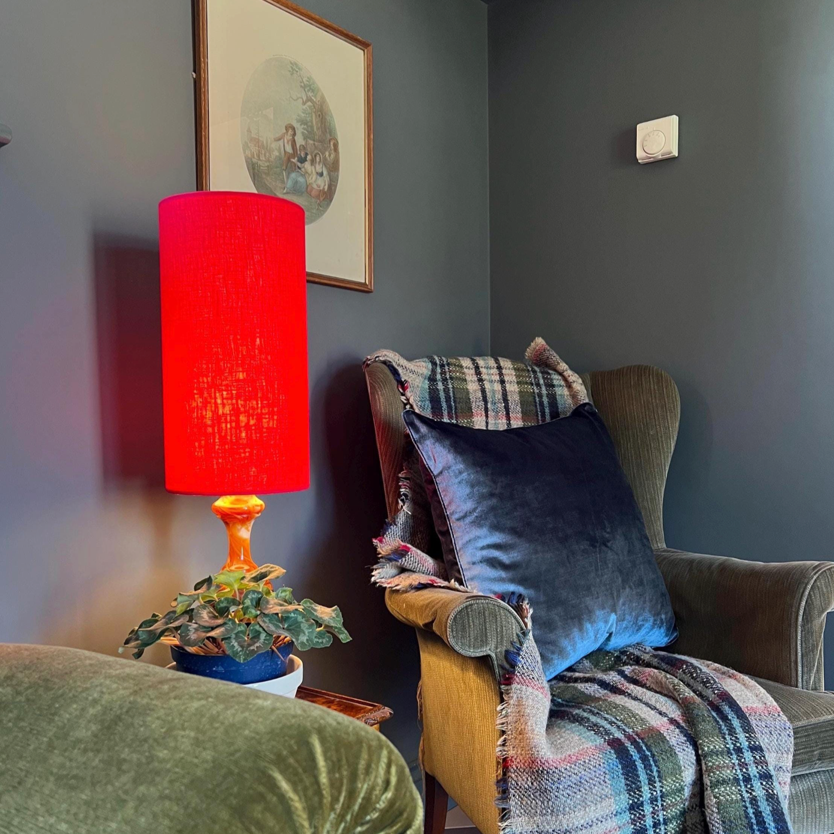 Red Linen Lampshade | Extra Tall Cylinder Ceiling Light Shade | Bespoke Handmade UK