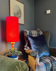 Red Linen Lampshade | Extra Tall Cylinder Ceiling Light Shade | Bespoke Handmade UK