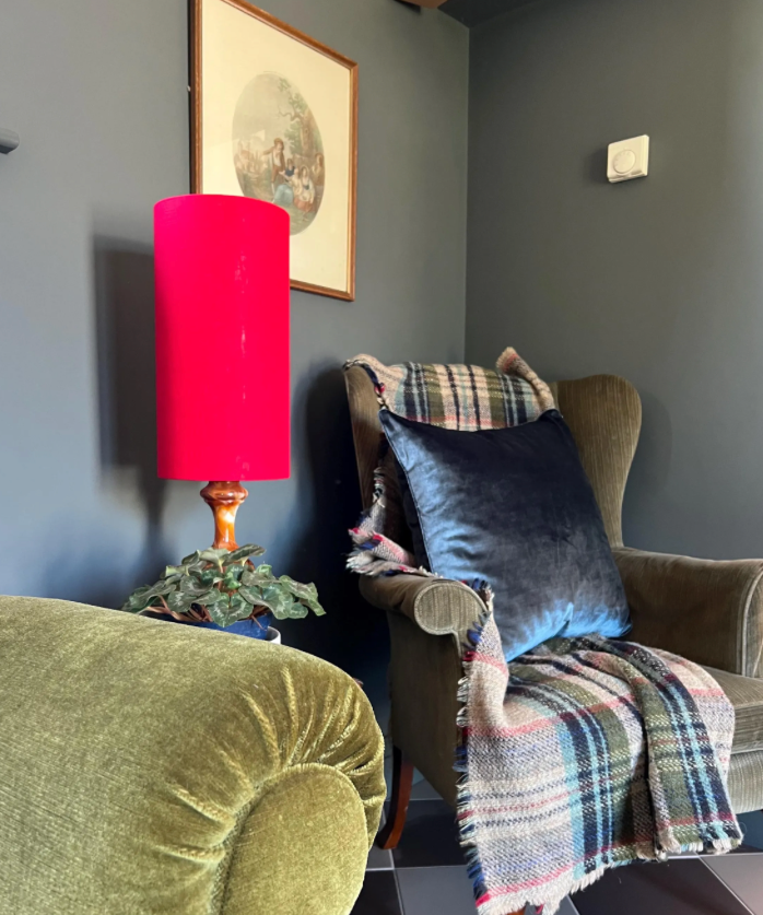 Red Linen Lampshade | Extra Tall Cylinder Ceiling Light Shade | Bespoke Handmade UK