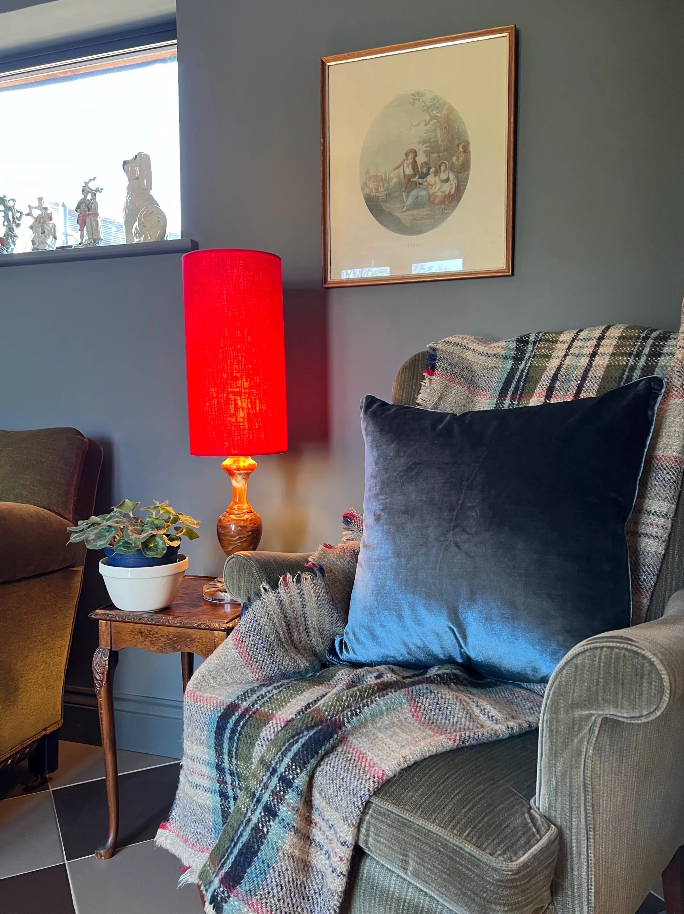 Red Linen Lampshade | Extra Tall Cylinder Ceiling Light Shade | Bespoke Handmade UK
