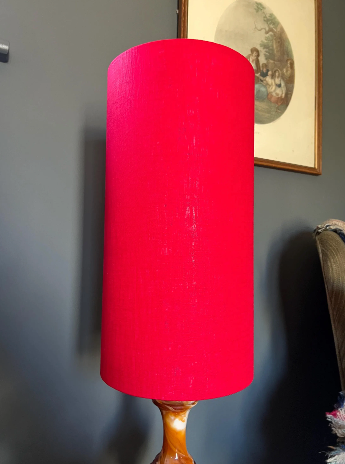 Red Linen Lampshade | Extra Tall Cylinder Ceiling Light Shade | Bespoke Handmade UK
