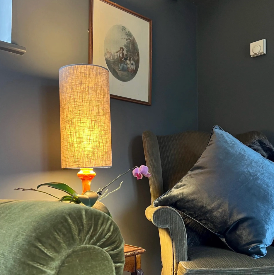 Light Grey Linen Lampshade | Extra Tall Cylinder Ceiling Light Shade | Bespoke Handmade UK