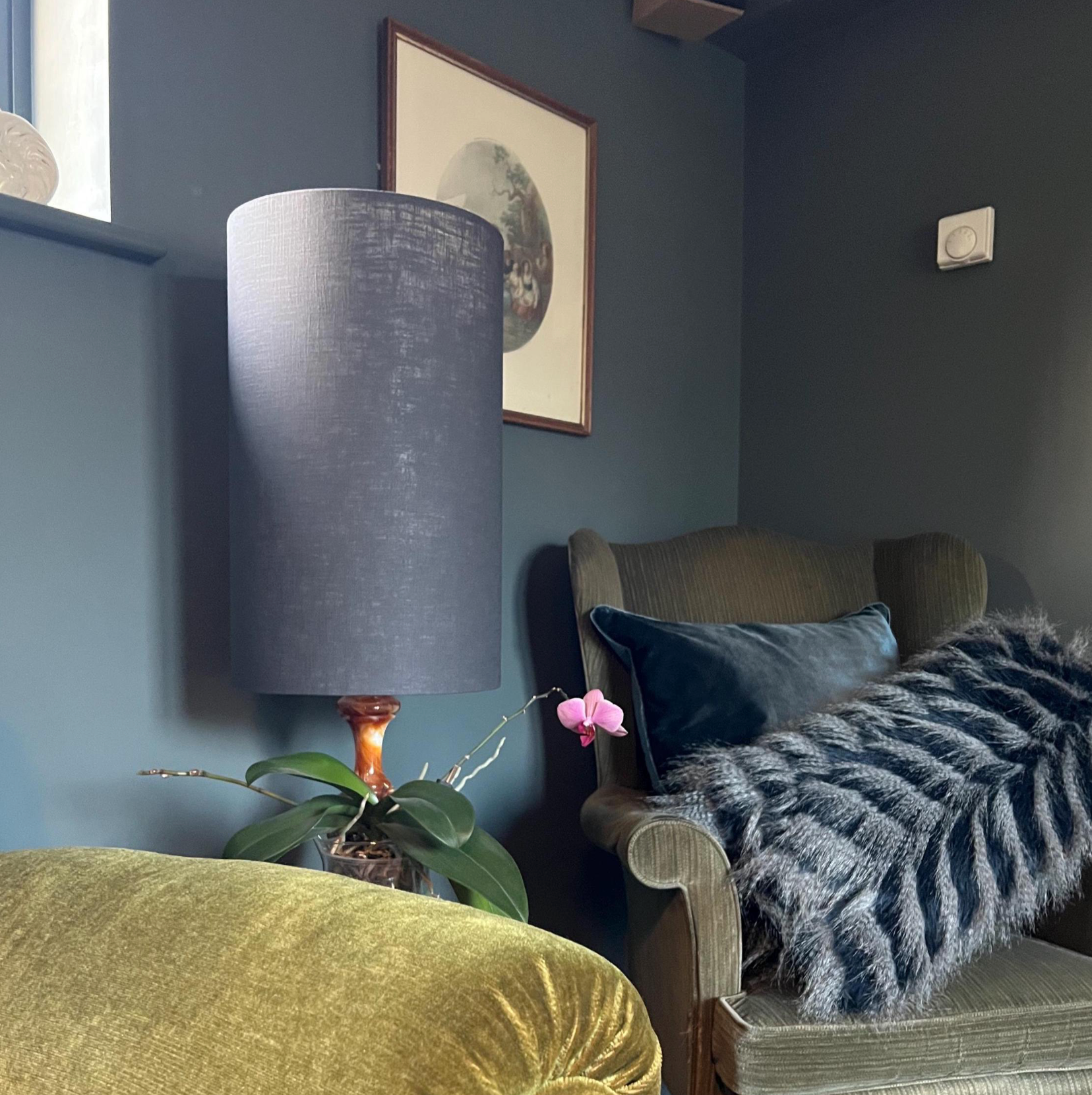 Dark Grey Linen Lampshade | Extra Tall Cylinder Ceiling Light Shade | Bespoke Handmade UK