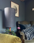 Dark Grey Linen Lampshade | Extra Tall Cylinder Ceiling Light Shade | Bespoke Handmade UK