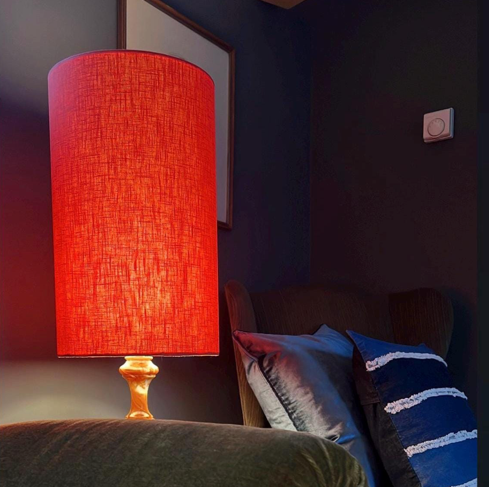 Rust Linen Lampshade | Extra Tall Cylinder Ceiling Light Shade | Bespoke Handmade UK