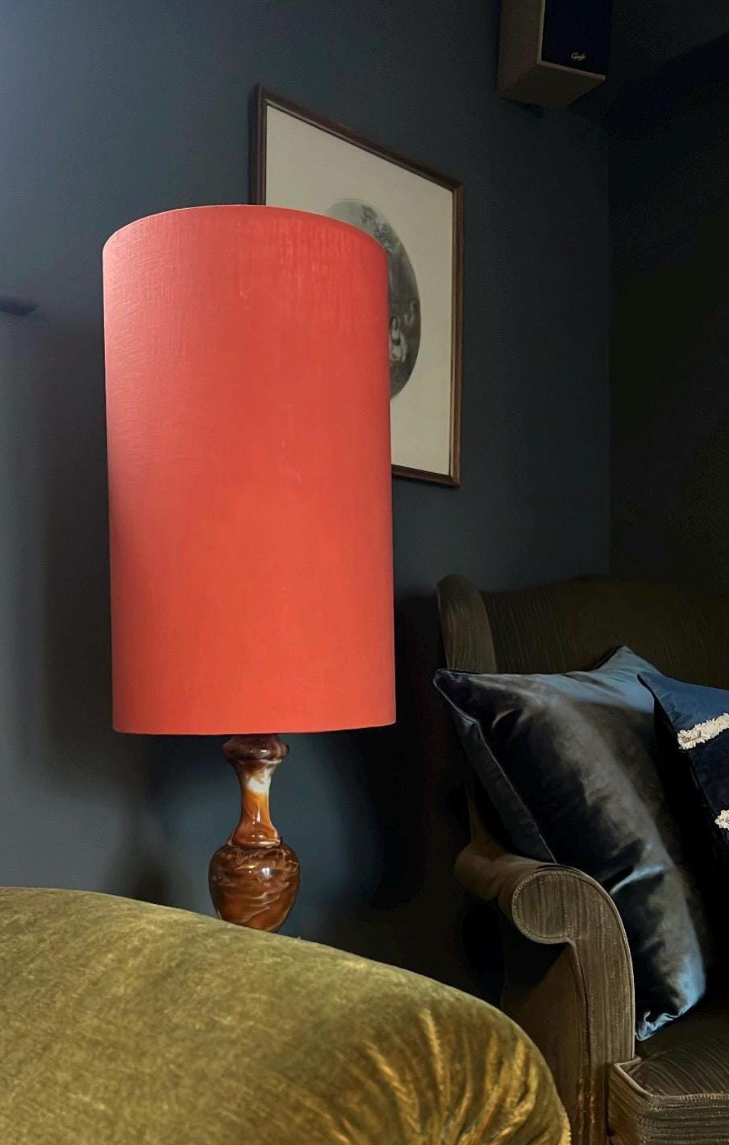 Rust Linen Lampshade | Extra Tall Cylinder Ceiling Light Shade | Bespoke Handmade UK