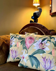 Mustard passionflower cotton cushion, scatter cushions