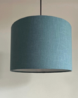Teal linen drum lampshade/ ceiling shade with a white linin