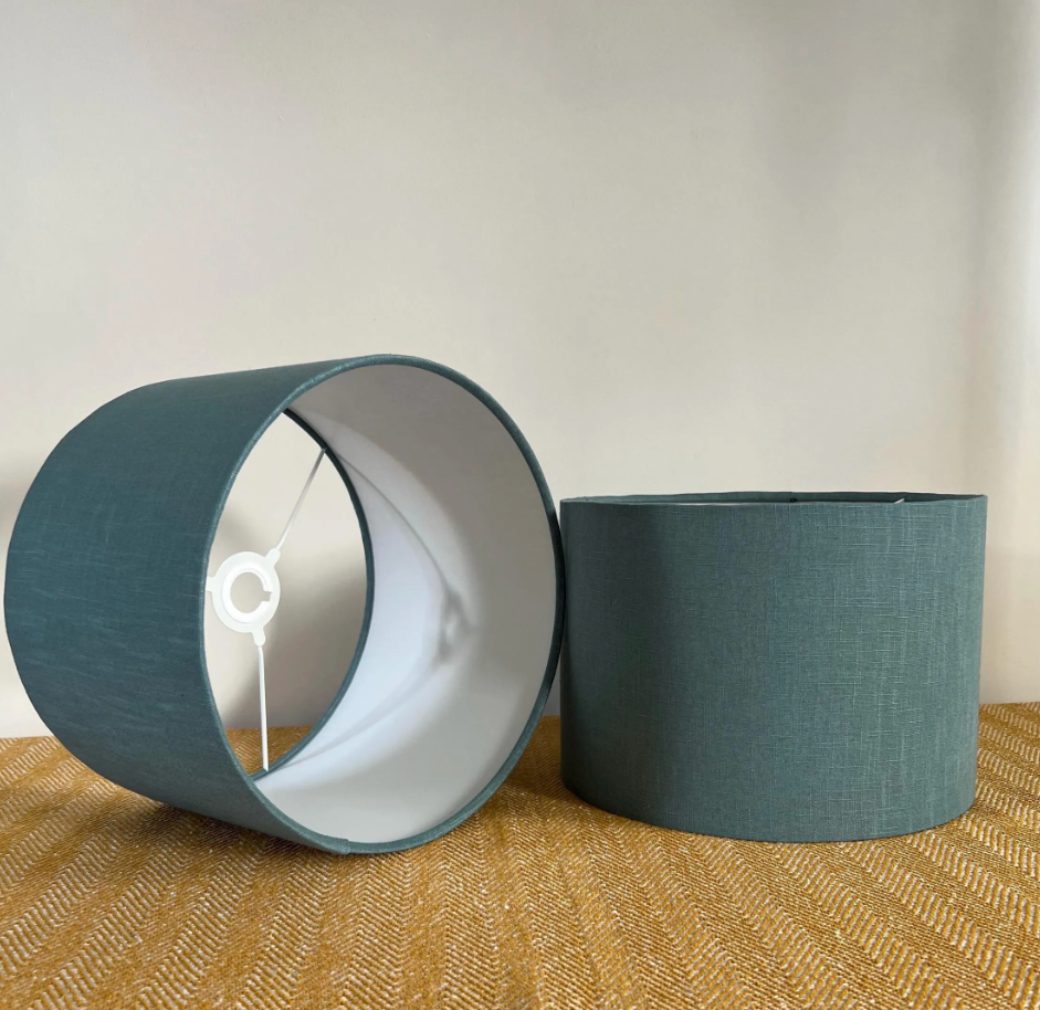 Teal linen drum lampshade/ ceiling shade with a white linin