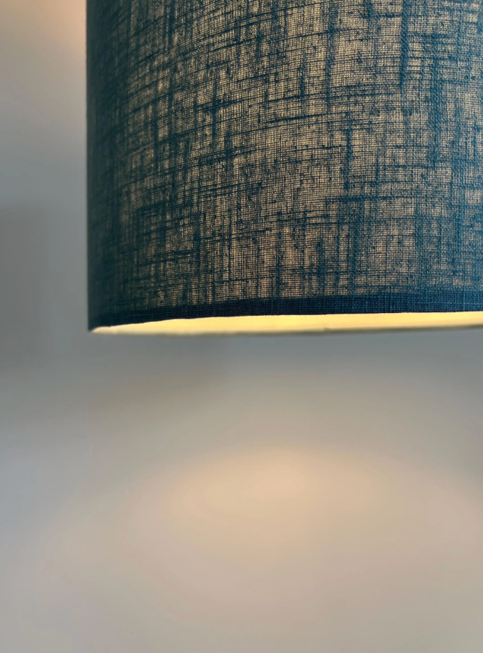 Teal linen drum lampshade/ ceiling shade with a white linin