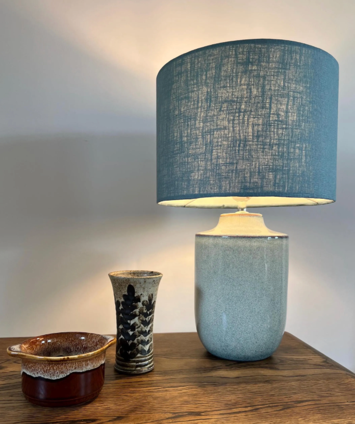 Teal linen drum lampshade/ ceiling shade with a white linin