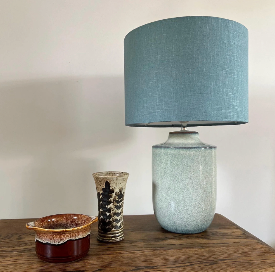Teal linen drum lampshade/ ceiling shade with a white linin