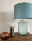 Teal linen drum lampshade/ ceiling shade with a white linin