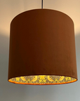 Burnt Orange Velvet & Navy Strawberry Thief Double Sided Drum Lampshade | Handmade Ceiling Light Shade | Bespoke UK