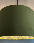 Olive Green Velvet & Navy Strawberry Thief Double Sided Drum Lampshade | Handmade Ceiling Light Shade | Bespoke UK