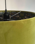 Olive Green Velvet & Navy Strawberry Thief Double Sided Drum Lampshade | Handmade Ceiling Light Shade | Bespoke UK