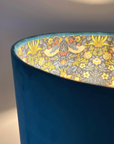 Teal Velvet & Navy Strawberry Thief Double Sided Drum Lampshade | Handmade Ceiling Light Shade | Bespoke UK