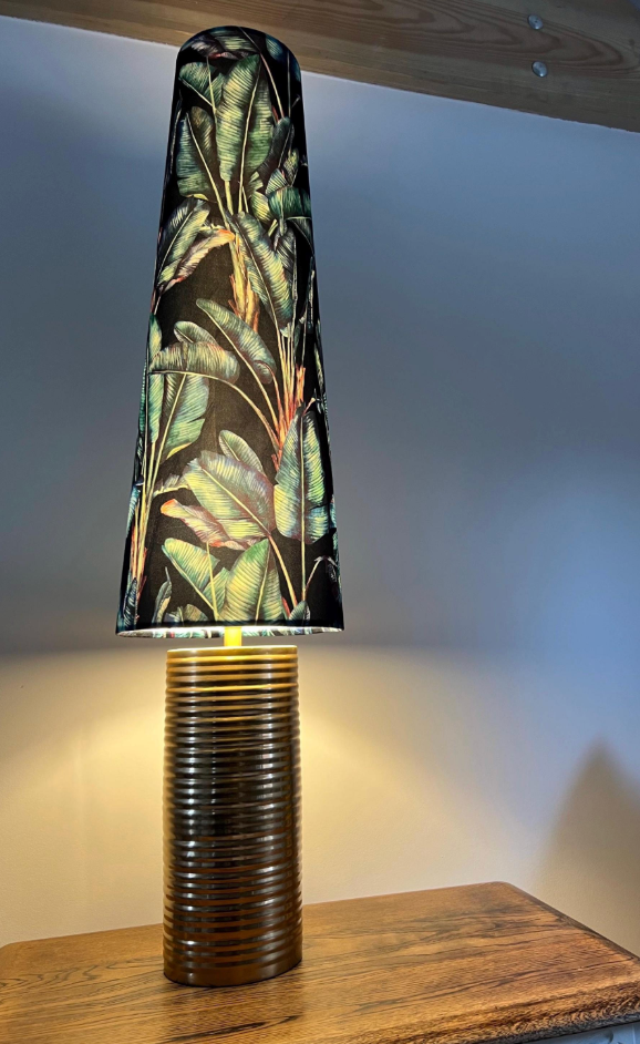 Leaves velvet cone lampshade, extra tall lampshade, black