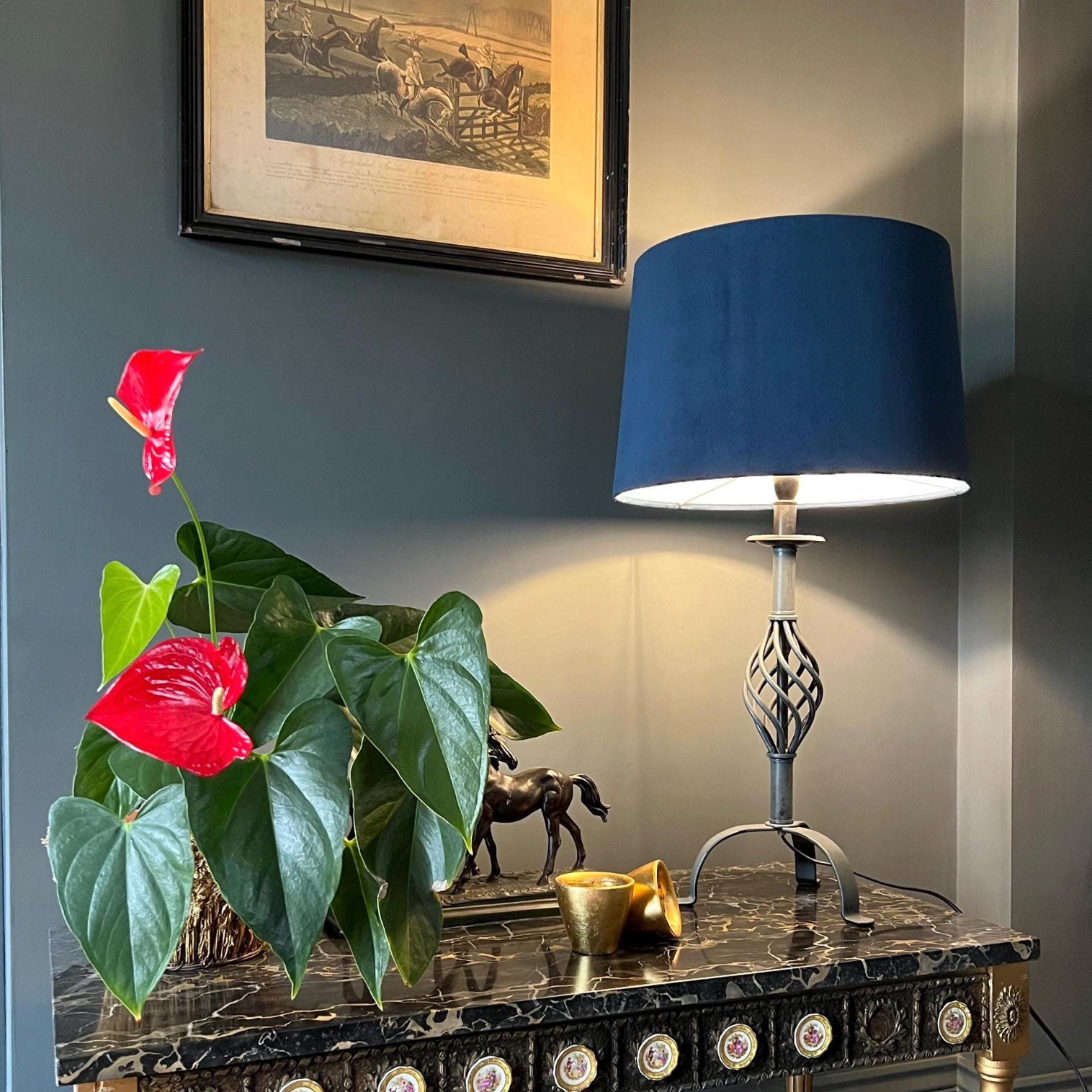 Navy Velvet Lampshade | French Drum Ceiling Light Shade | Bespoke Handmade Empire Lampshade