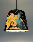 Black Peacock Floral Velvet Lampshade | French Drum Ceiling Light Shade | Bespoke Handmade Empire Lampshade