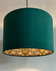 Bottle Green Velvet & Navy Strawberry Thief Double Sided Drum Lampshade | Handmade Ceiling Light Shade | Bespoke UK