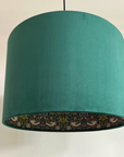 Bottle Green Velvet & Navy Strawberry Thief Double Sided Drum Lampshade | Handmade Ceiling Light Shade | Bespoke UK
