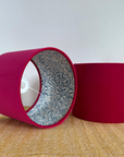 Cerise Pink Velvet & William Morris Blue Willow Leaves Double Sided Drum Lampshade | Handmade Ceiling Light Shade | Bespoke UK