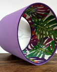 Purple Velvet & Multicoloured Leaves Double Sided Drum Lampshade | Handmade Ceiling Light Shade | Bespoke UK