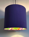 Purple Velvet & Multicoloured Leaves Double Sided Drum Lampshade | Handmade Ceiling Light Shade | Bespoke UK