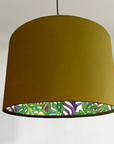 Velvet & Multicoloured Leaves Double Sided Drum Lampshade | Handmade Ceiling Light Shade | Bespoke UK