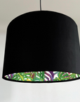 Velvet & Multicoloured Leaves Double Sided Drum Lampshade | Handmade Ceiling Light Shade | Bespoke UK
