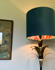 Teal Velvet & Multicoloured Leaves Double Sided Drum Lampshade | Handmade Ceiling Light Shade | Bespoke UK