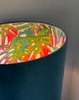 Teal Velvet & Multicoloured Leaves Double Sided Drum Lampshade | Handmade Ceiling Light Shade | Bespoke UK