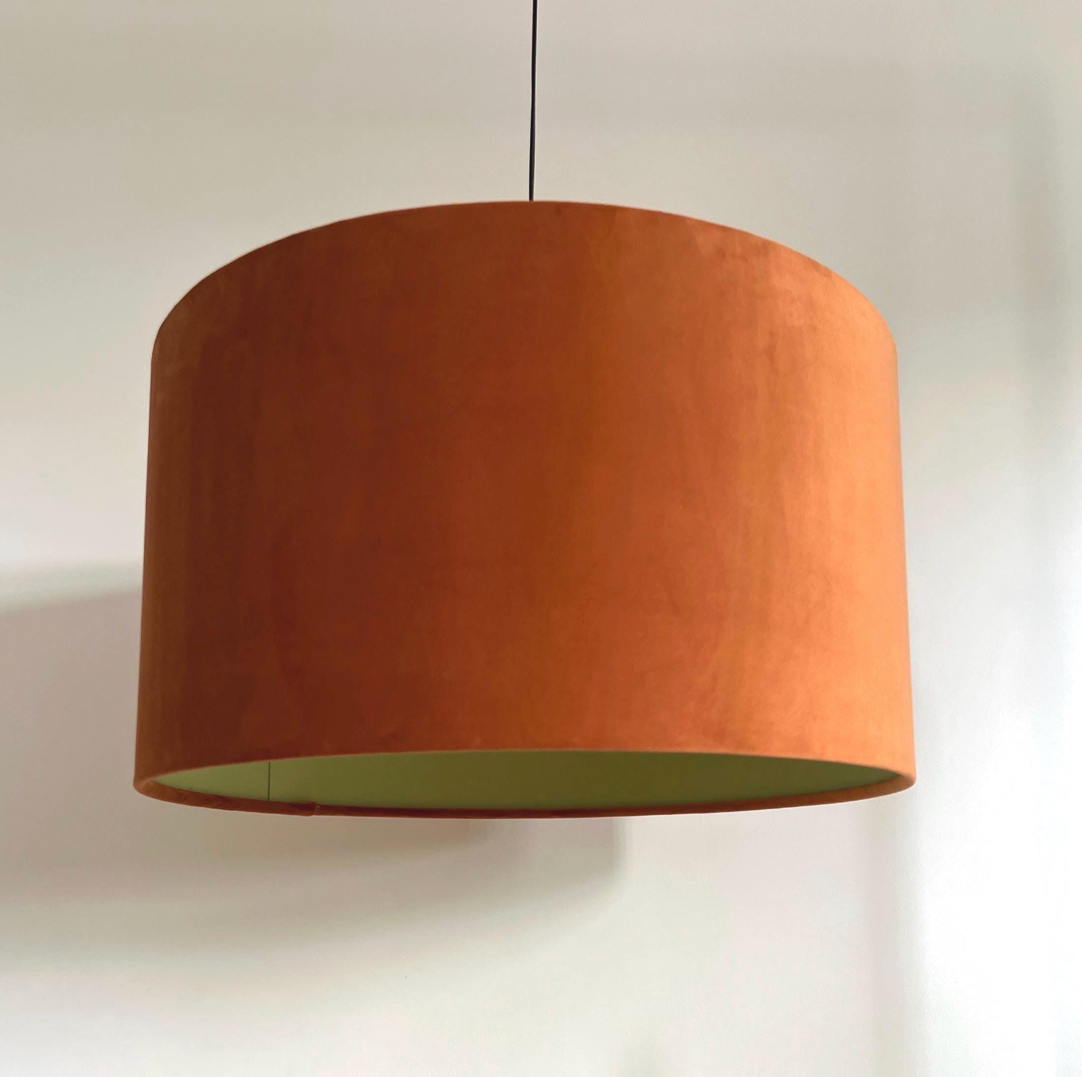 Burnt Orange Velvet &amp; Sage Green Cotton Double Sided Drum Lampshade | Handmade Ceiling Light Shade | Bespoke UK