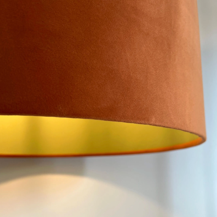 Burnt Orange Velvet &amp; Sage Green Cotton Double Sided Drum Lampshade | Handmade Ceiling Light Shade | Bespoke UK