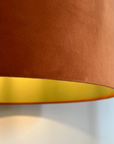 Burnt Orange Velvet & Sage Green Cotton Double Sided Drum Lampshade | Handmade Ceiling Light Shade | Bespoke UK