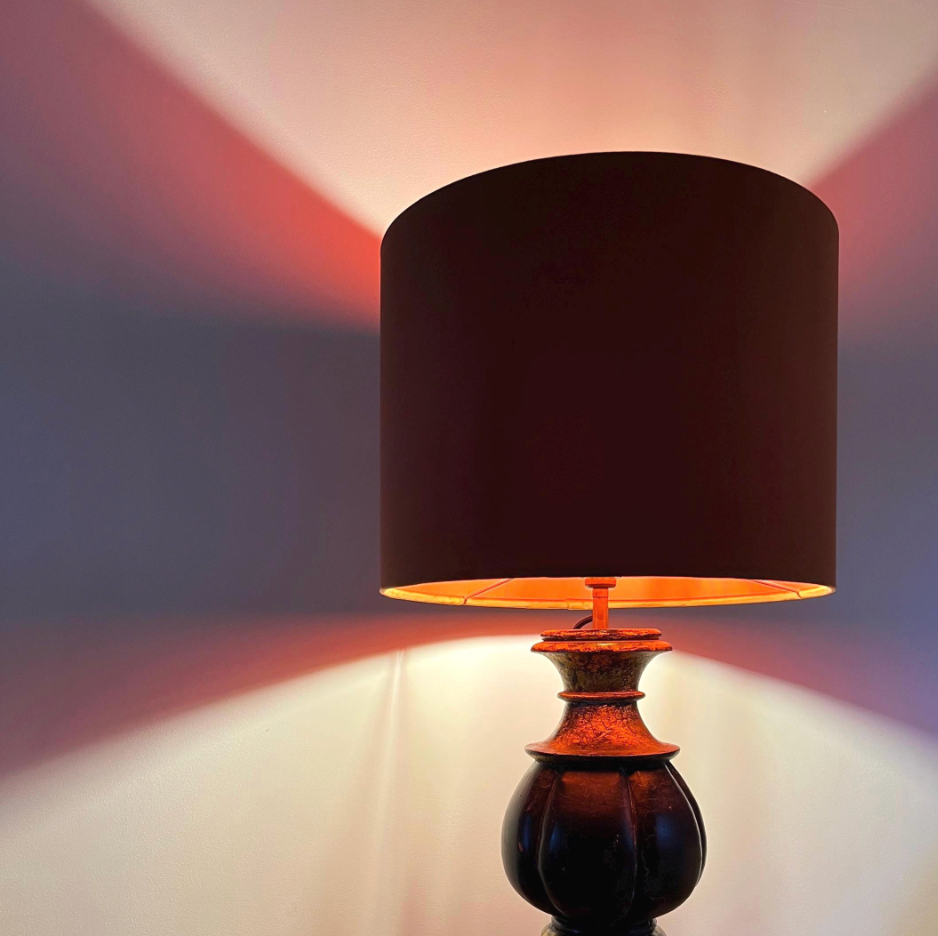 Burnt Orange Velvet &amp; Burnt Orange Cotton Double Sided Drum Lampshade | Handmade Ceiling Light Shade | Bespoke UK
