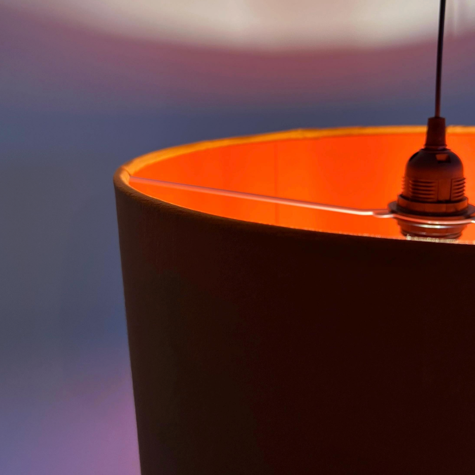 Burnt Orange Velvet &amp; Burnt Orange Cotton Double Sided Drum Lampshade | Handmade Ceiling Light Shade | Bespoke UK