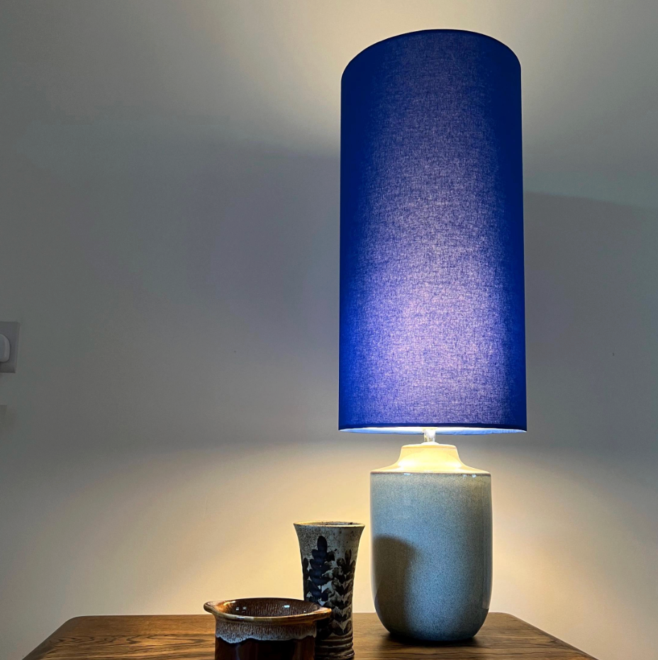 Royal Blue Cotton Lampshade | Extra Tall Cylinder Ceiling Light Shade | Bespoke Handmade UK