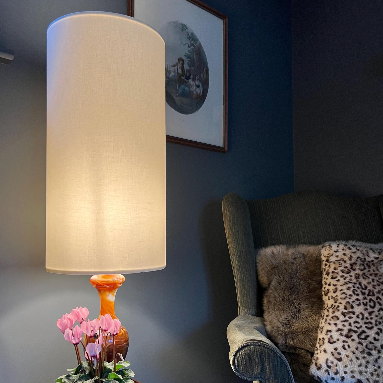 Cream Cotton Lampshade | Extra Tall Cylinder Ceiling Light Shade | Bespoke Handmade UK