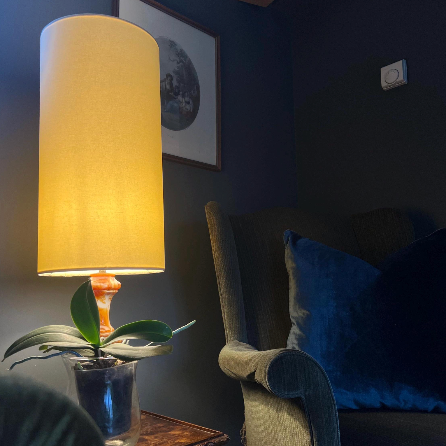 Lemon Cotton Lampshade | Extra Tall Cylinder Ceiling Light Shade | Bespoke Handmade UK