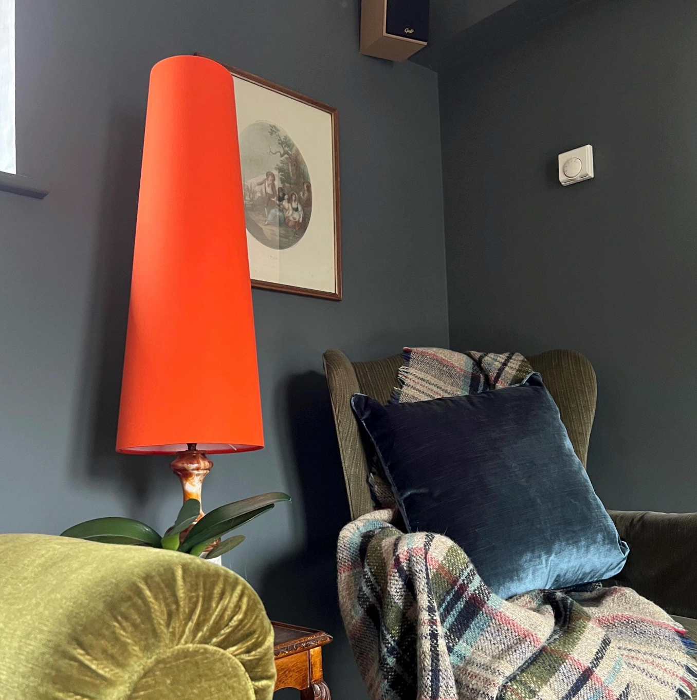 Bright Orange Cotton Lampshade | Extra Tall Cone Light Shade | Bespoke Handmade UK
