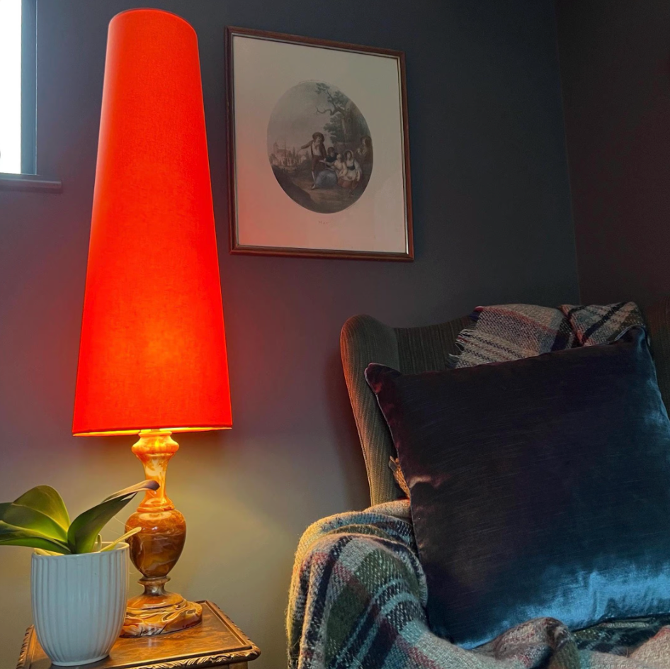 Bright Orange Cotton Lampshade | Extra Tall Cone Light Shade | Bespoke Handmade UK