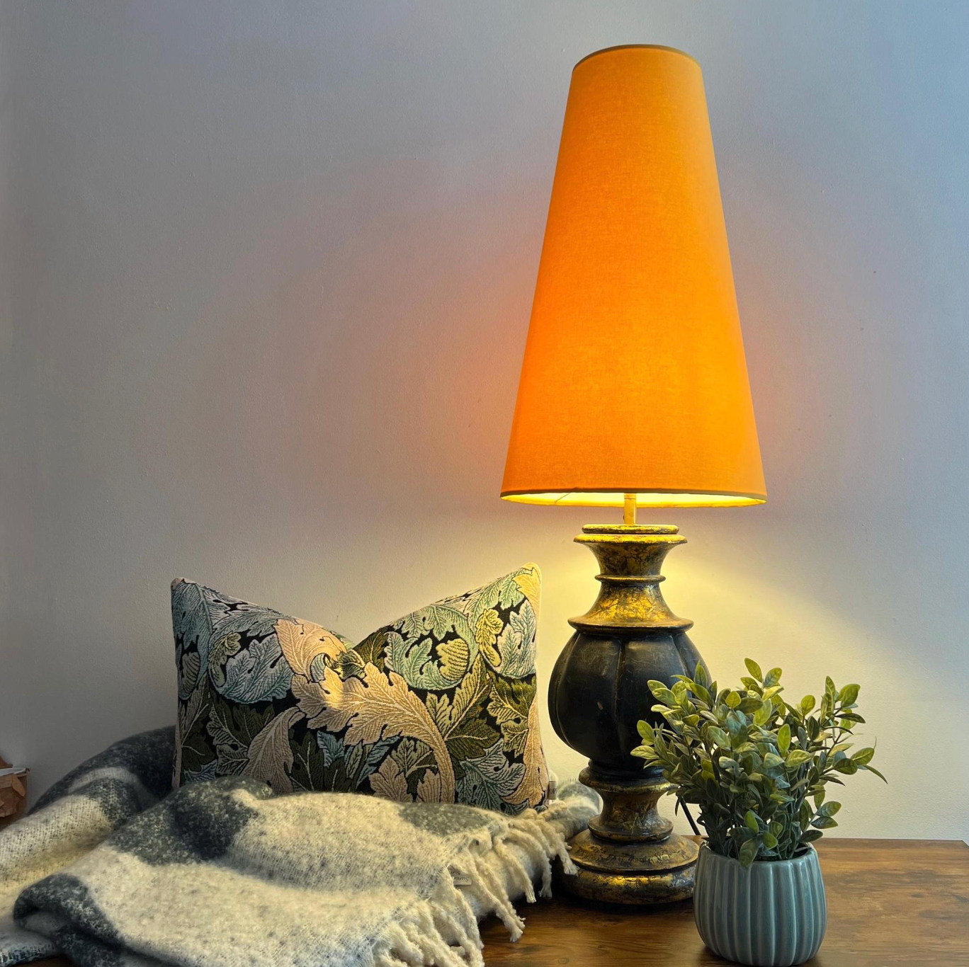 Mustard Gold Cotton Lampshade | Extra Tall Cone Light Shade | Bespoke Handmade UK