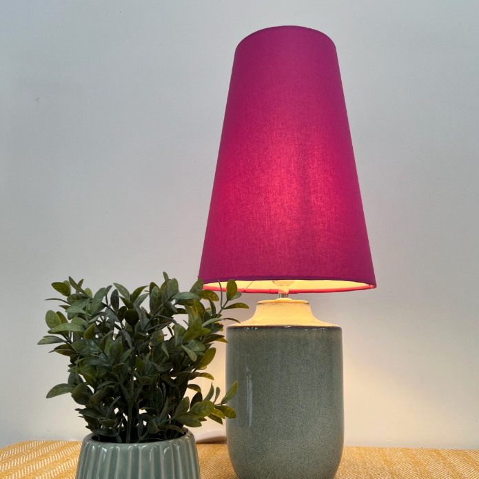 Raspberry Pink Cotton Lampshade | Extra Tall Cone Light Shade | Bespoke Handmade UK