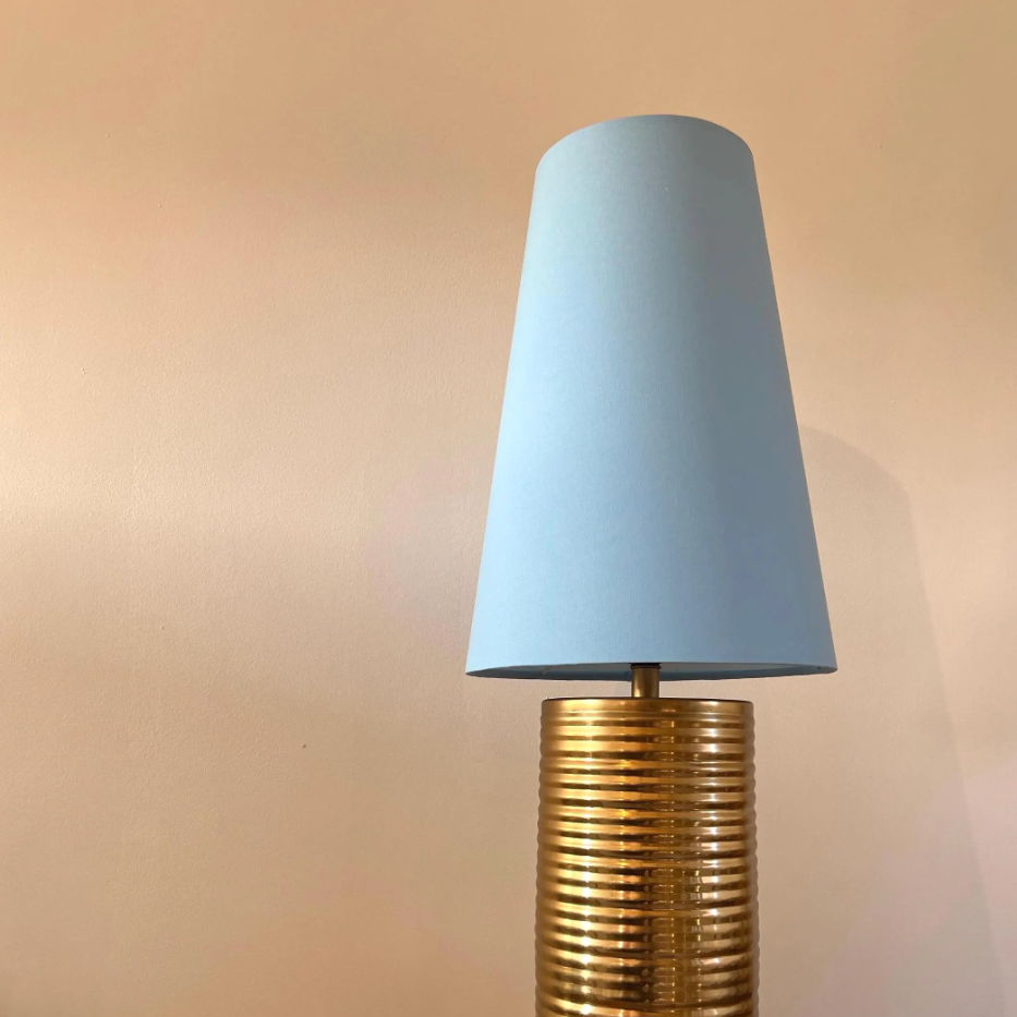 Light Blue Cotton Lampshade | Extra Tall Cone Light Shade | Bespoke Handmade UK