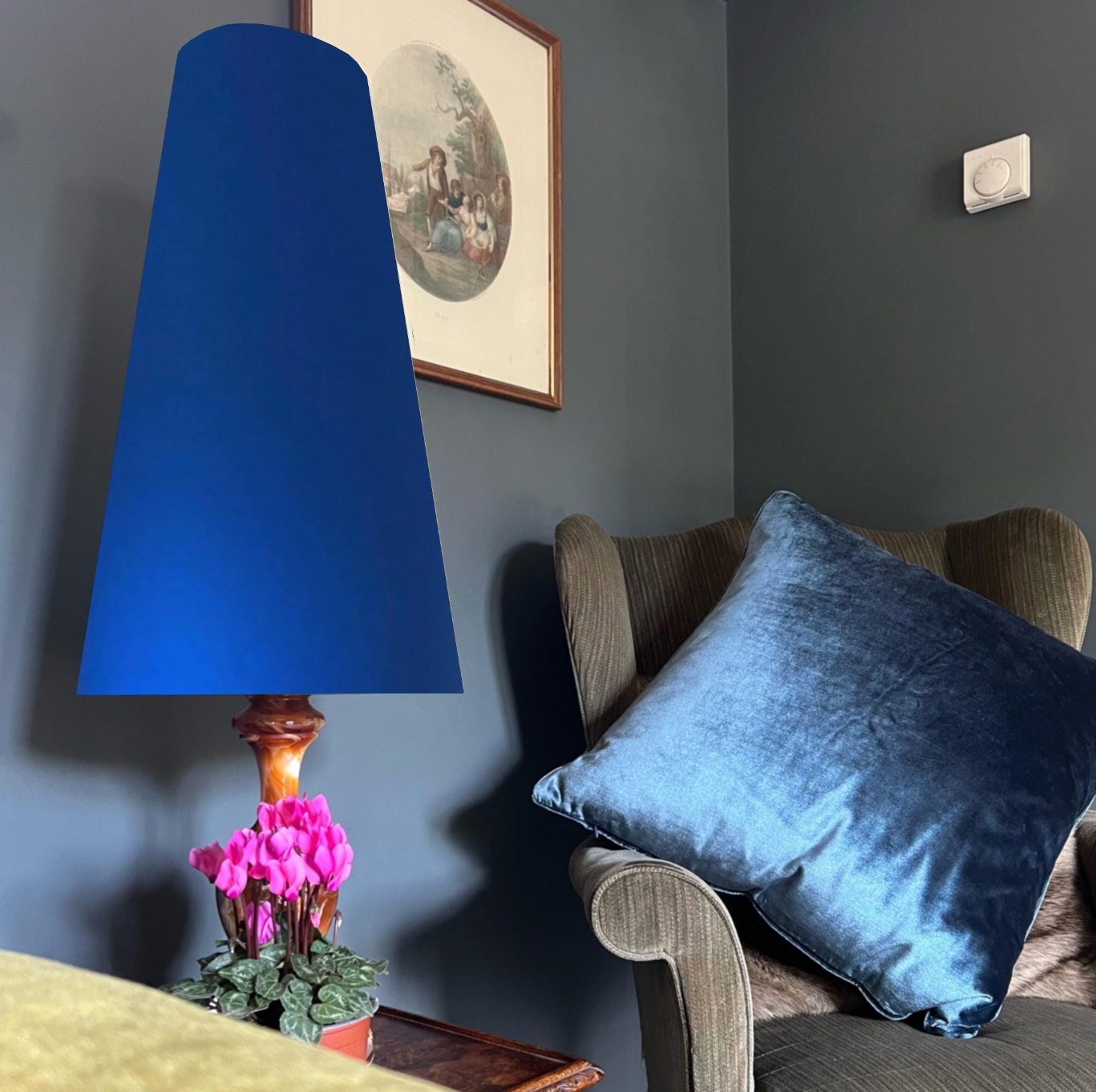 Royal Blue Cotton Lampshade | Extra Tall Cone Light Shade | Bespoke Handmade UK