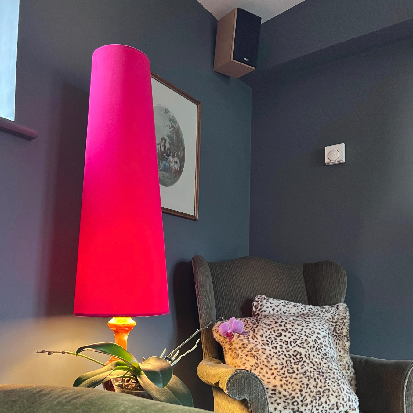 Cerise Pink Velvet Lampshade | Extra Tall Cone Light Shade | Bespoke Handmade UK