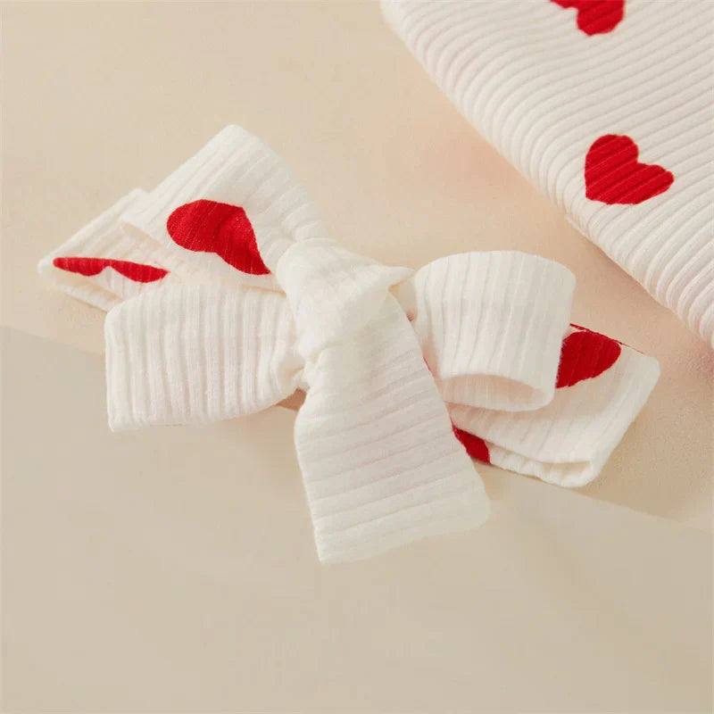 Heart Print Romper + Bow Headdress Set for Baby Girls - Soft Polyester Spring & Autumn Outfit by Baby Lamby at brixbailey.com